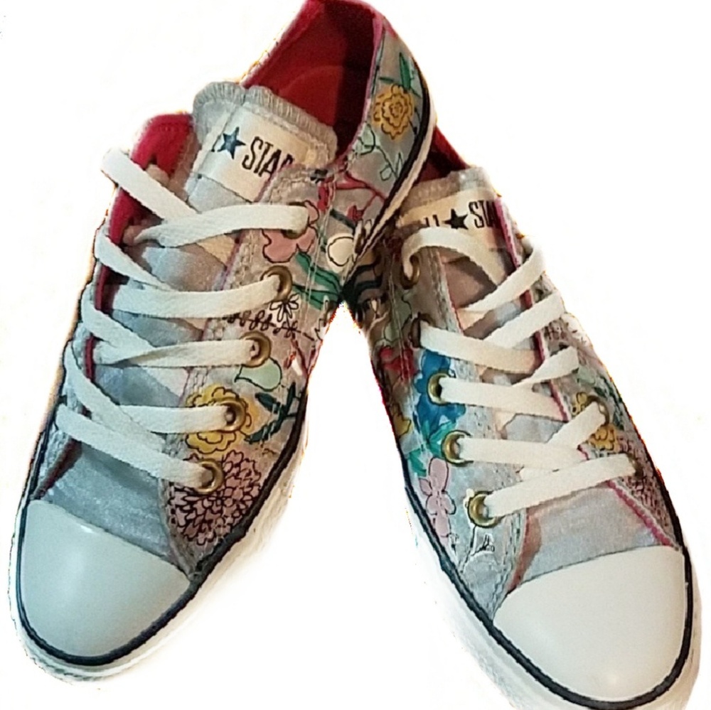 Converse all star textile silver floral sneakers - Picture 1 of 8
